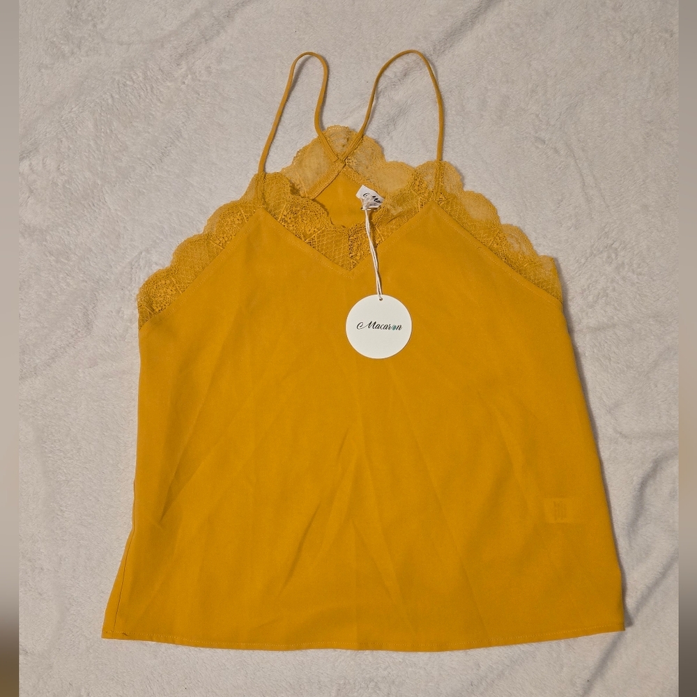 MACARON Mustard Lace Accent Camisole NWT